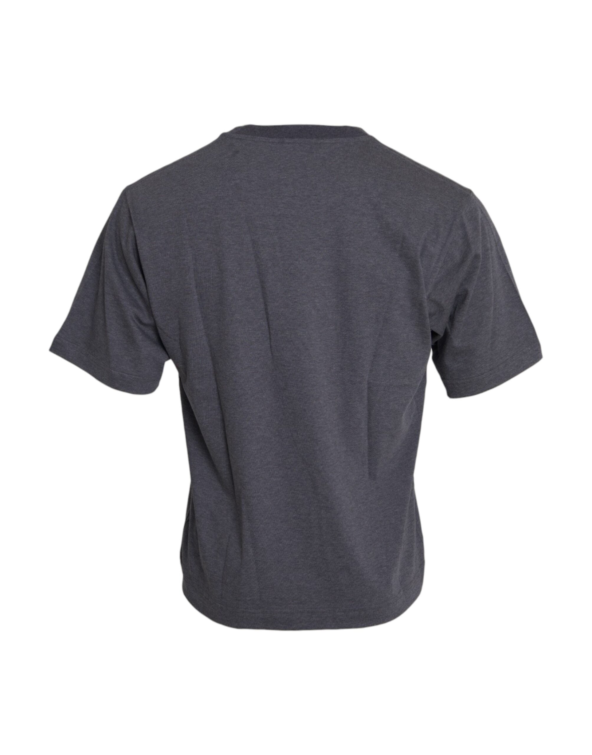 Gray cotton round neck short sleeve T-shirt by Dolce & Gabbana, shown on a flat surface with visible stitching and fabric texture.