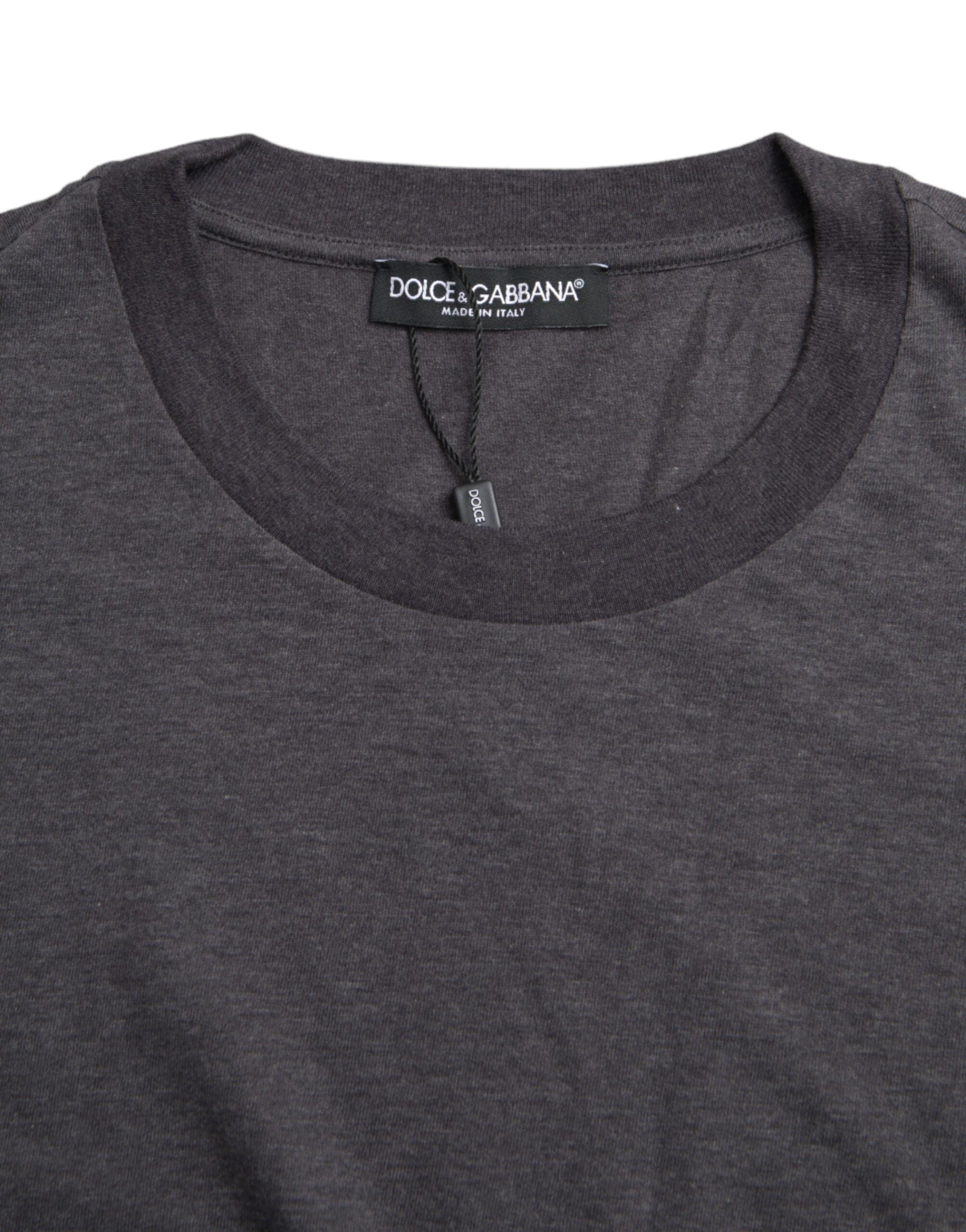 Gray cotton round neck short sleeve T-shirt by Dolce & Gabbana, showing a fitted casual T-shirt with a smooth fabric finish.