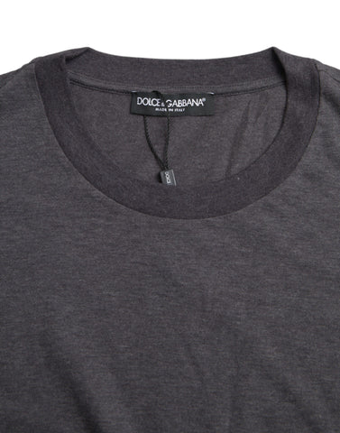 Gray cotton round neck short sleeve T-shirt by Dolce & Gabbana, showing a fitted casual T-shirt with a smooth fabric finish.