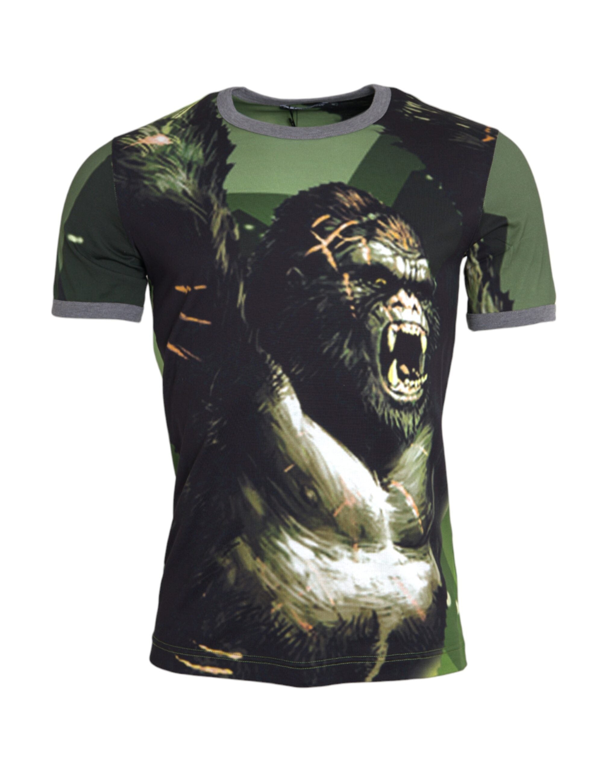Green Gorilla cotton short-sleeve T-shirt by Dolce & Gabbana, casual fit with green gorilla graphic on front.