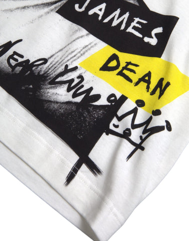 White cotton short sleeve men's T-shirt with graphic design by Dolce & Gabbana, displayed on a plain background.