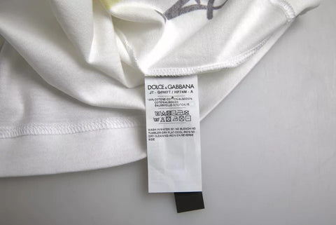 White graphic cotton men's T-shirt with short sleeves by Dolce & Gabbana, featuring a stylish printed design.