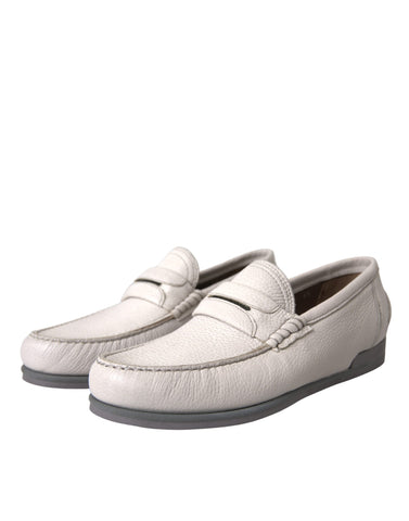 White and gray leather slip mocassin shoes from Dolce & Gabbana, featuring classic loafer design and sleek craftsmanship.