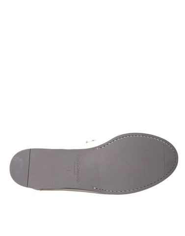 White and gray leather slip mocassin shoes loafer by Dolce & Gabbana featuring smooth leather finish and classic loafer design.