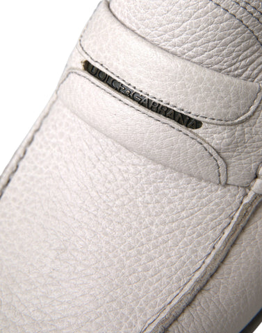 White and gray leather slip mocassin shoes loafers by Dolce & Gabbana, featuring classic design and smooth leather finish.