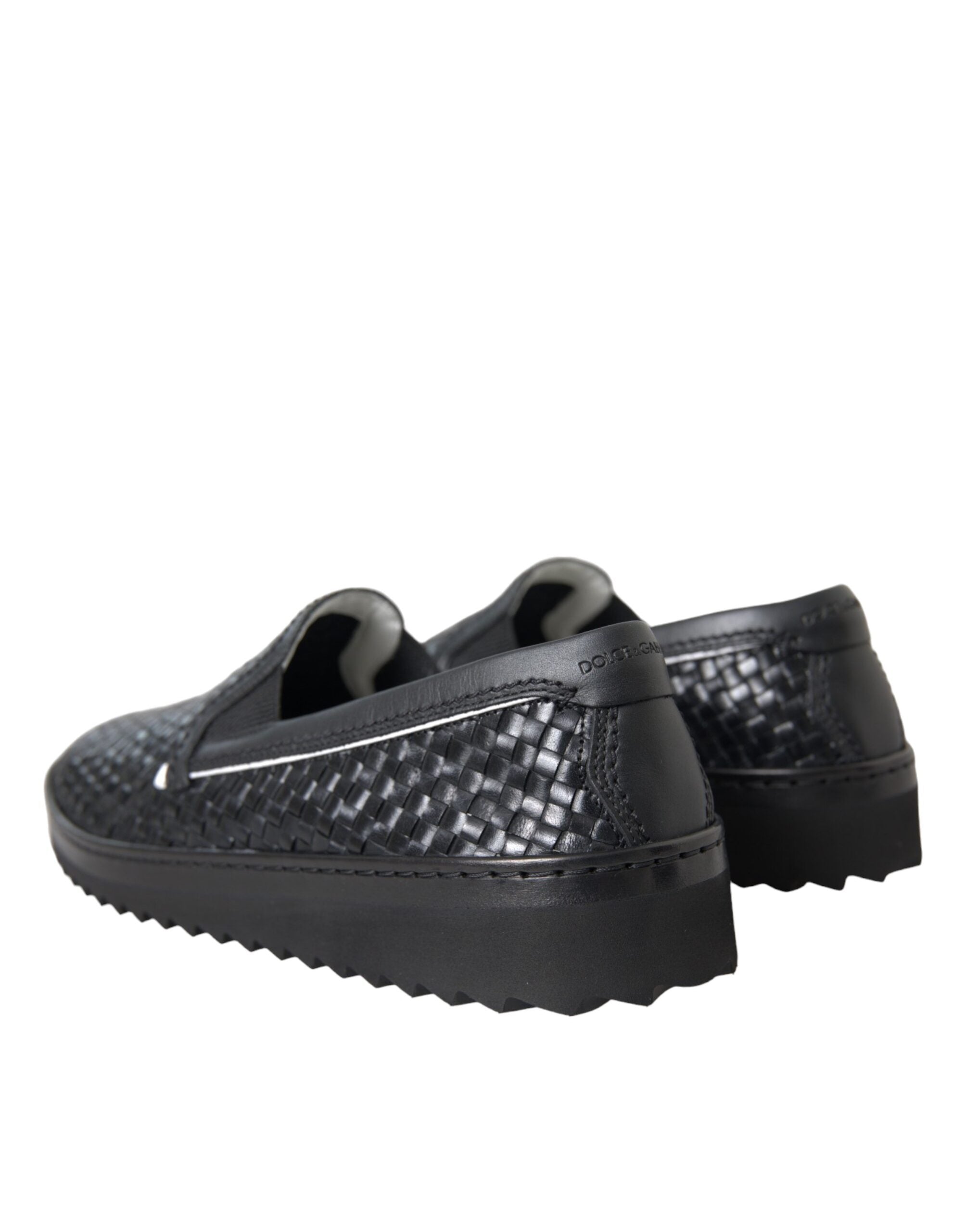 Black woven buffalo leather men's loafers by Dolce & Gabbana, featuring a sleek design and textured woven details.