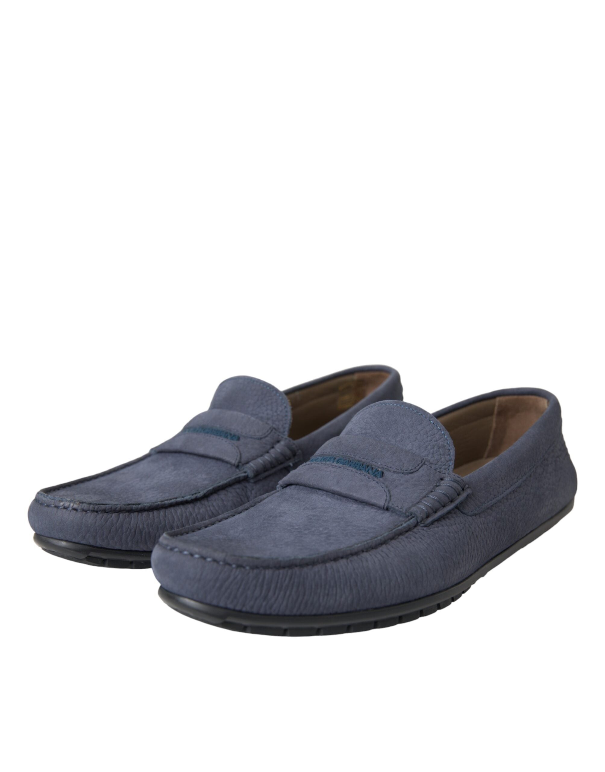 Blue calf leather slip-on moccasin shoes by Dolce & Gabbana, featuring a sleek design and classic style.