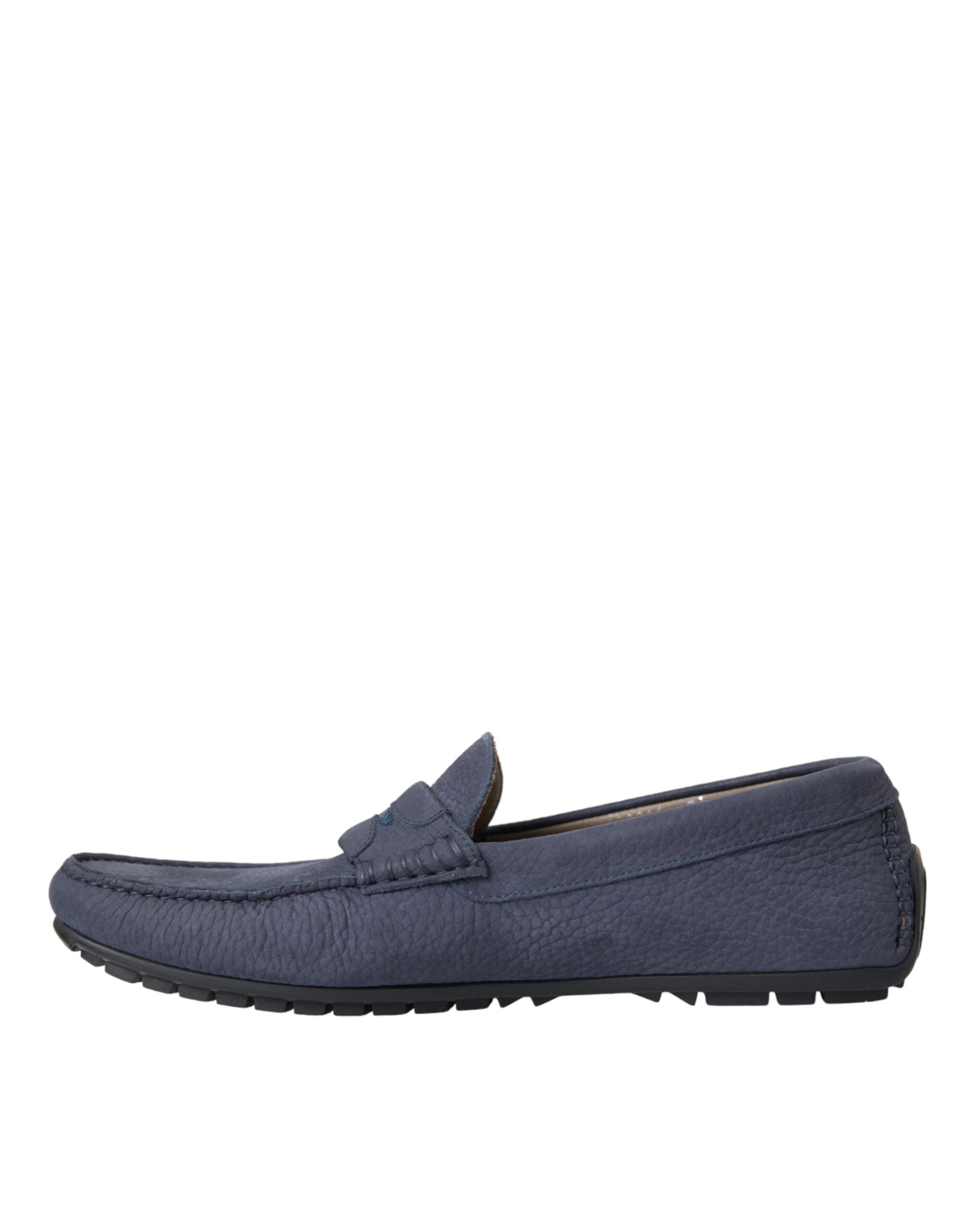 Blue calf leather slip-on moccasin shoes by Dolce & Gabbana, featuring a sleek design and textured detailing.
