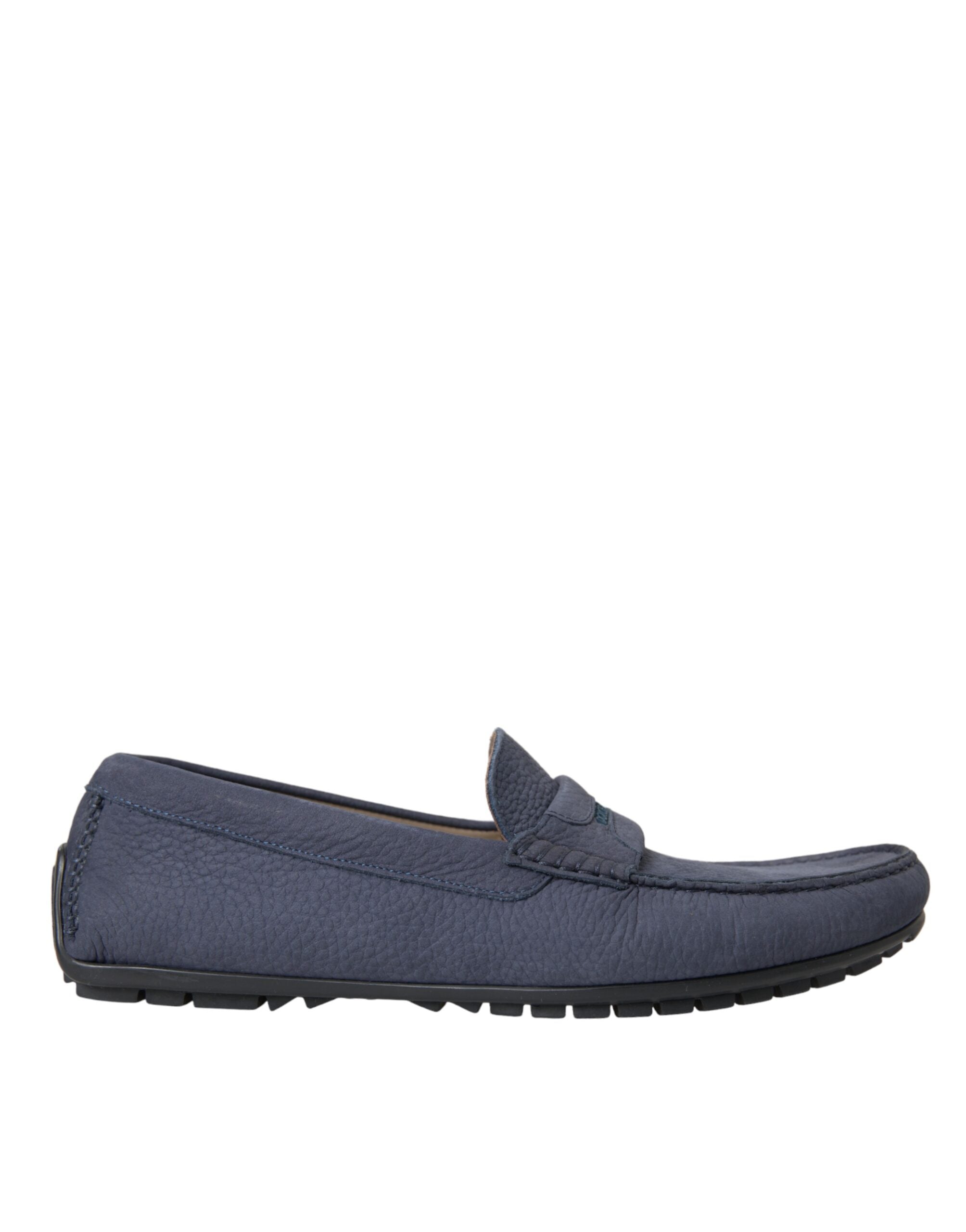 Blue calf leather slip-on moccasin shoes by Dolce & Gabbana, featuring a sleek design and smooth leather finish.