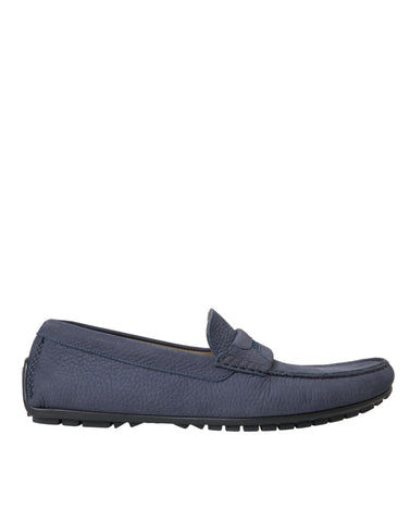 Blue calf leather slip-on moccasin shoes by Dolce & Gabbana, featuring a sleek design and smooth leather finish.