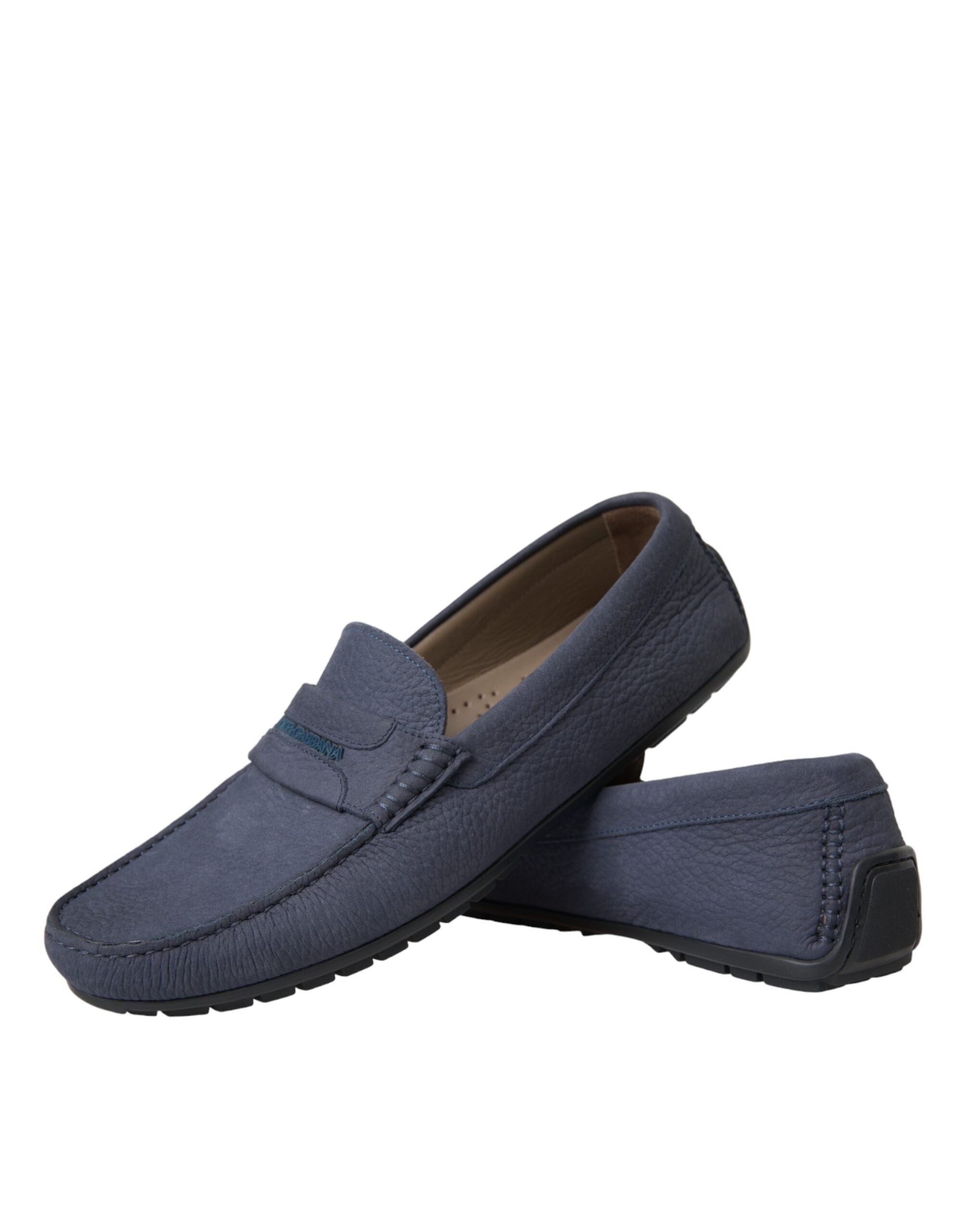 Blue calf leather slip-on moccasin shoes by Dolce & Gabbana with a sleek, classic design and smooth finish.