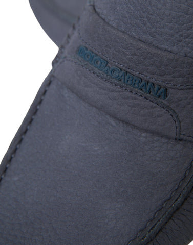Blue calf leather slip-on moccasin shoes by Dolce & Gabbana with a sleek, classic design and smooth finish.