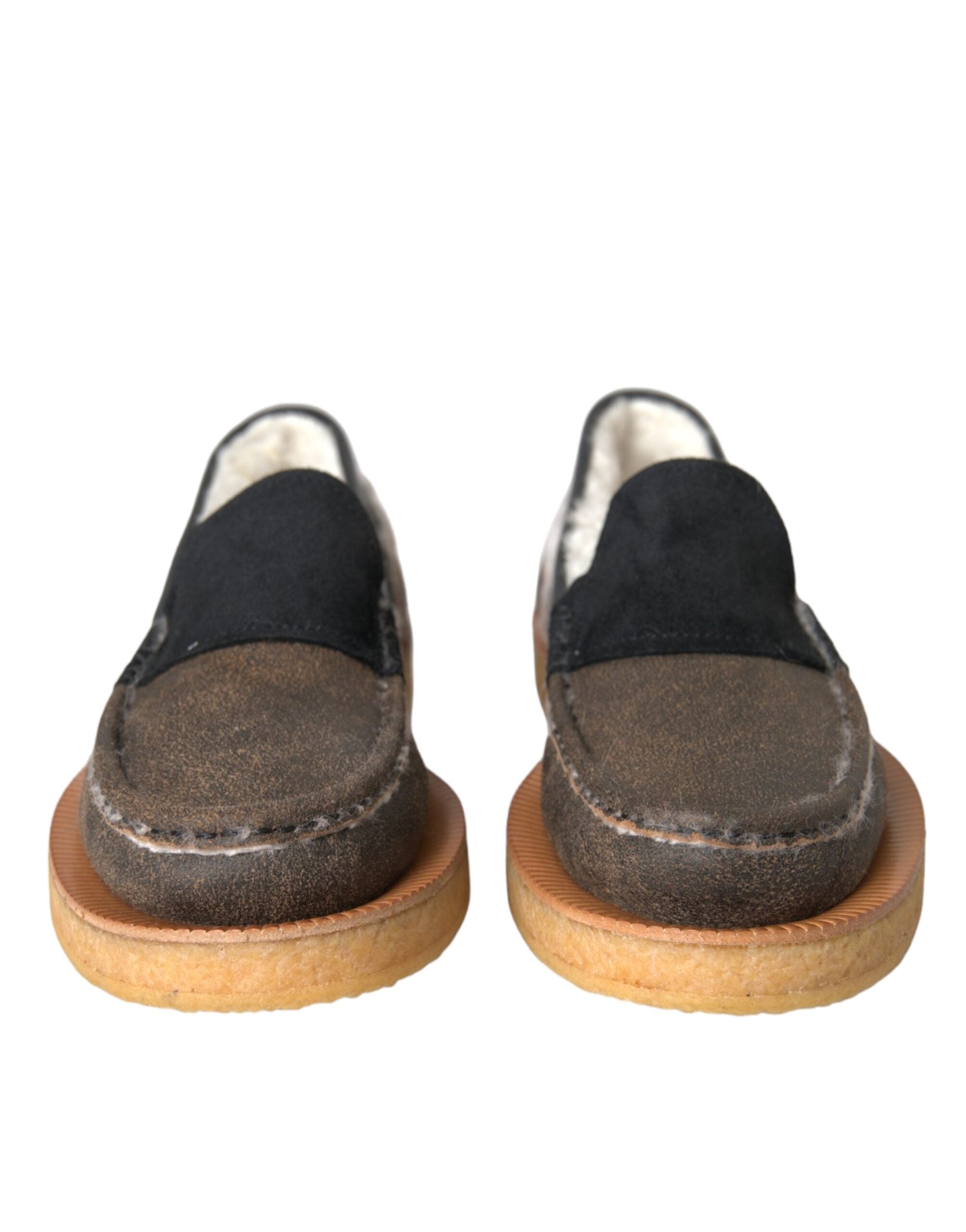Brown and black fur leather loafers for men by Dolce & Gabbana, featuring a stylish slip-on design and luxurious detailing.