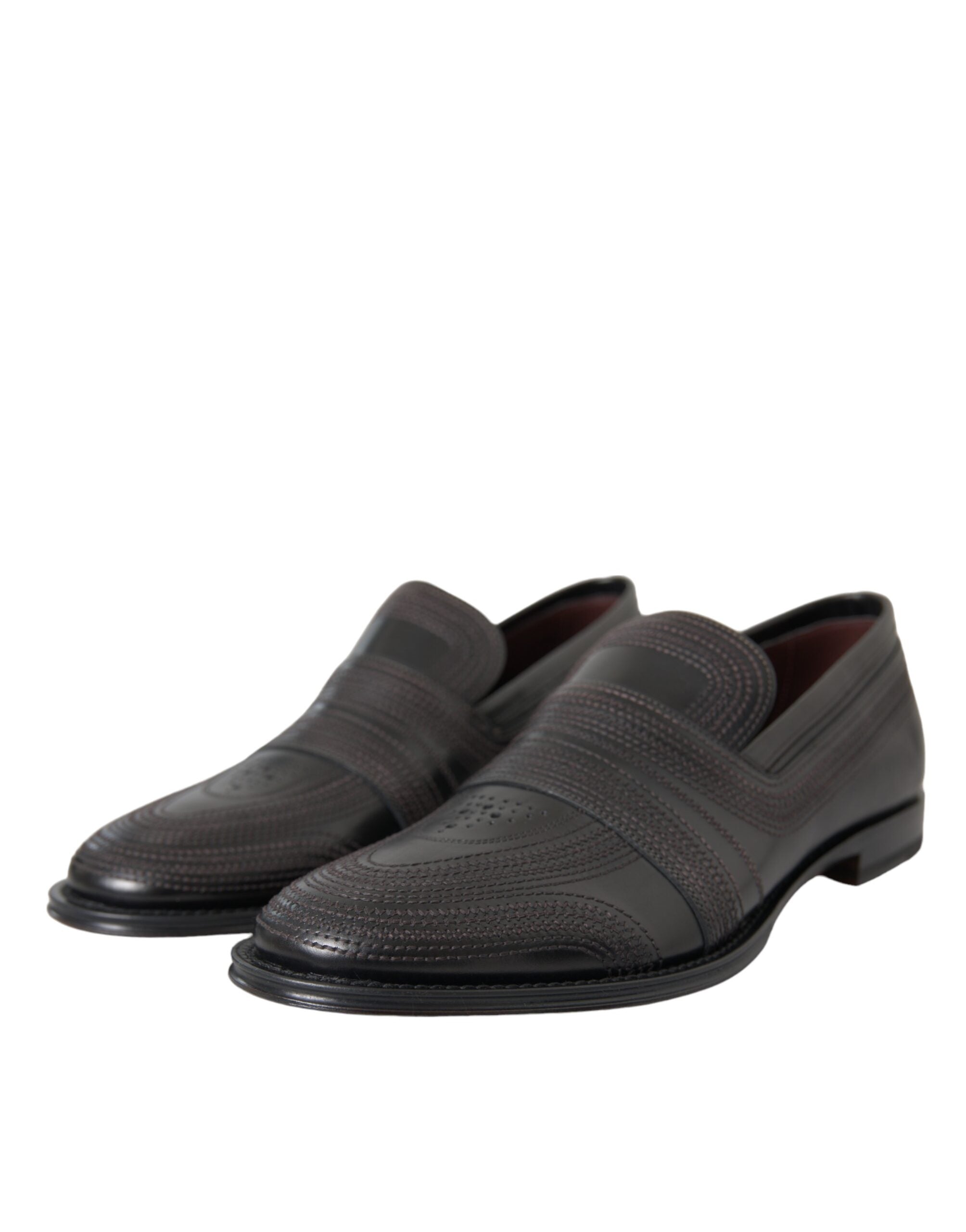 Black and brown leather men's loafer dress shoes by Dolce & Gabbana, featuring sleek stitching and polished finish.