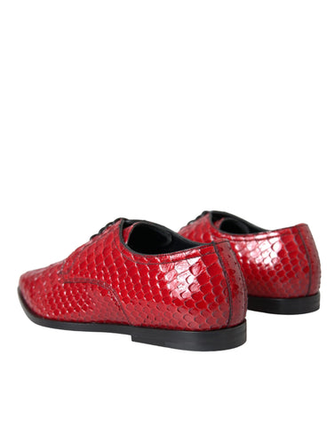 Red textured varnished Derby men's formal shoes by Dolce & Gabbana, featuring a polished finish and classic lace-up design.
