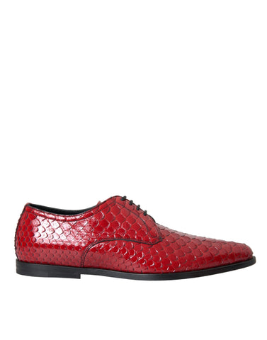 Red textured varnished Derby men's formal shoes by Dolce & Gabbana, featuring a sleek design and polished finish.