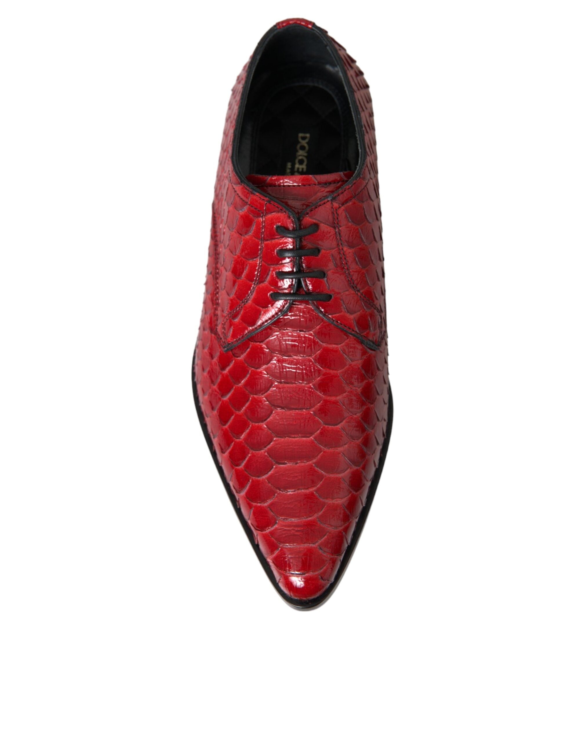 Red textured varnished Derby men's formal shoes by Dolce & Gabbana, featuring a polished finish and classic lace-up design.