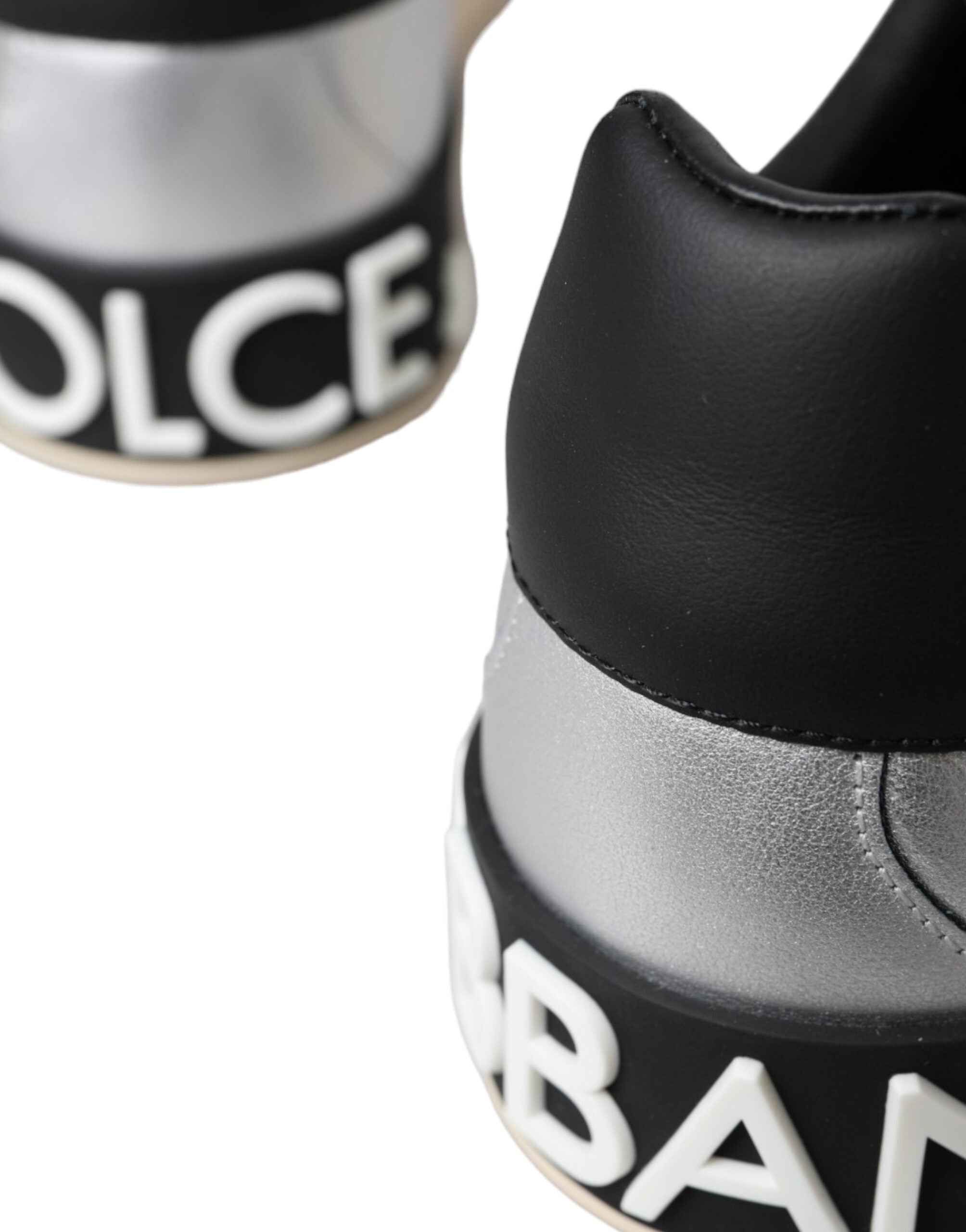 Dolce & Gabbana silver Portofino calf leather sneakers for men, stylish casual shoes with sleek design and lace-up closure.