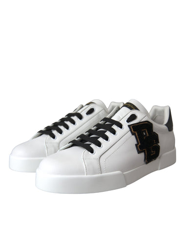 White leather Dolce & Gabbana logo casual low-top sneakers with sleek design and comfortable fit.