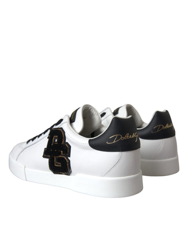 White leather Dolce & Gabbana logo casual low-top sneakers with sleek design and comfortable fit.