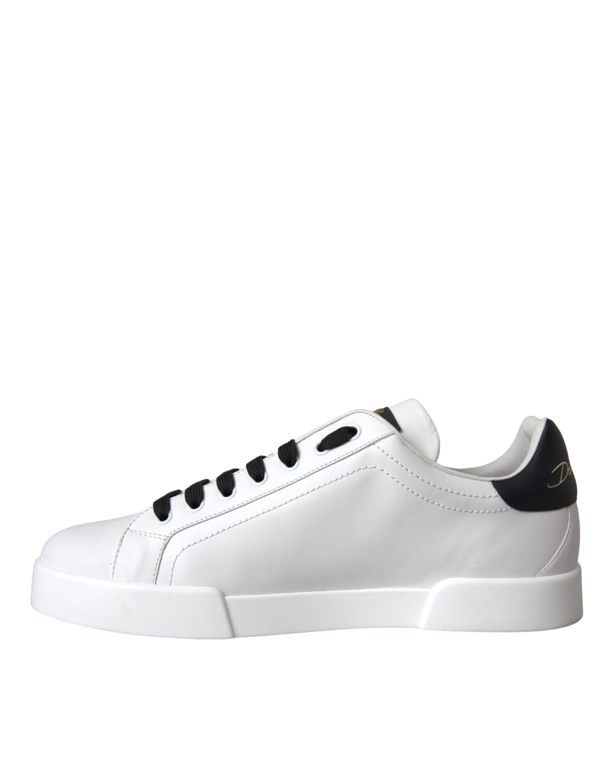 White leather Dolce & Gabbana logo casual low top sneakers with rubber soles and stylish design.