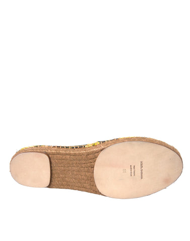 Multicolor lemon slip-on espadrille shoes by Dolce & Gabbana with woven fabric upper and rubber sole.