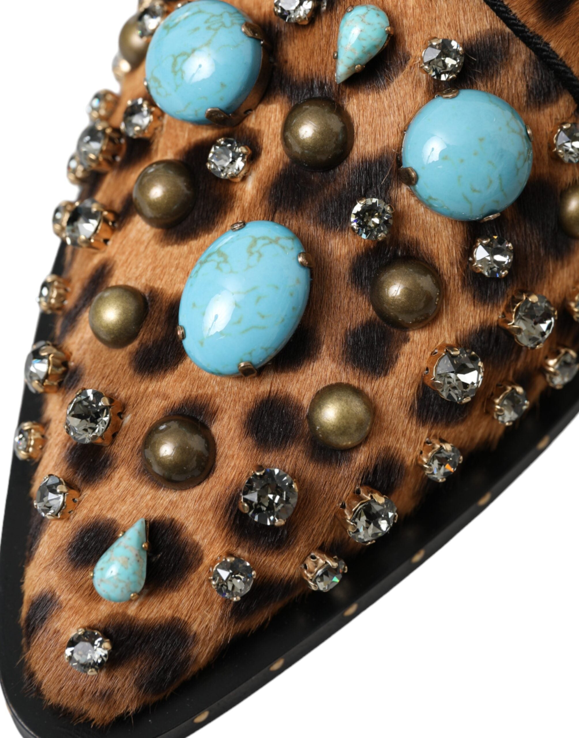 Brown leopard print crystal dress brogue shoes by Dolce & Gabbana with intricate detailing and stylish design.