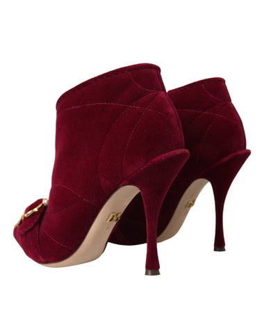 Dark Red Velvet Devotion Buckle Boots Shoes