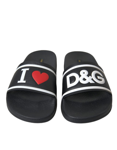 Black Leather I Love D&amp;G Sandals Slides Shoes