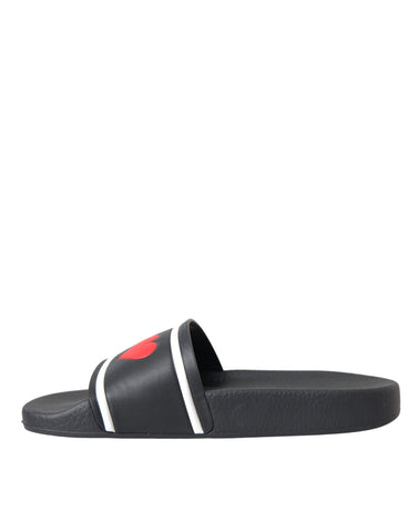 Black Leather I Love D&amp;G Sandals Slides Shoes