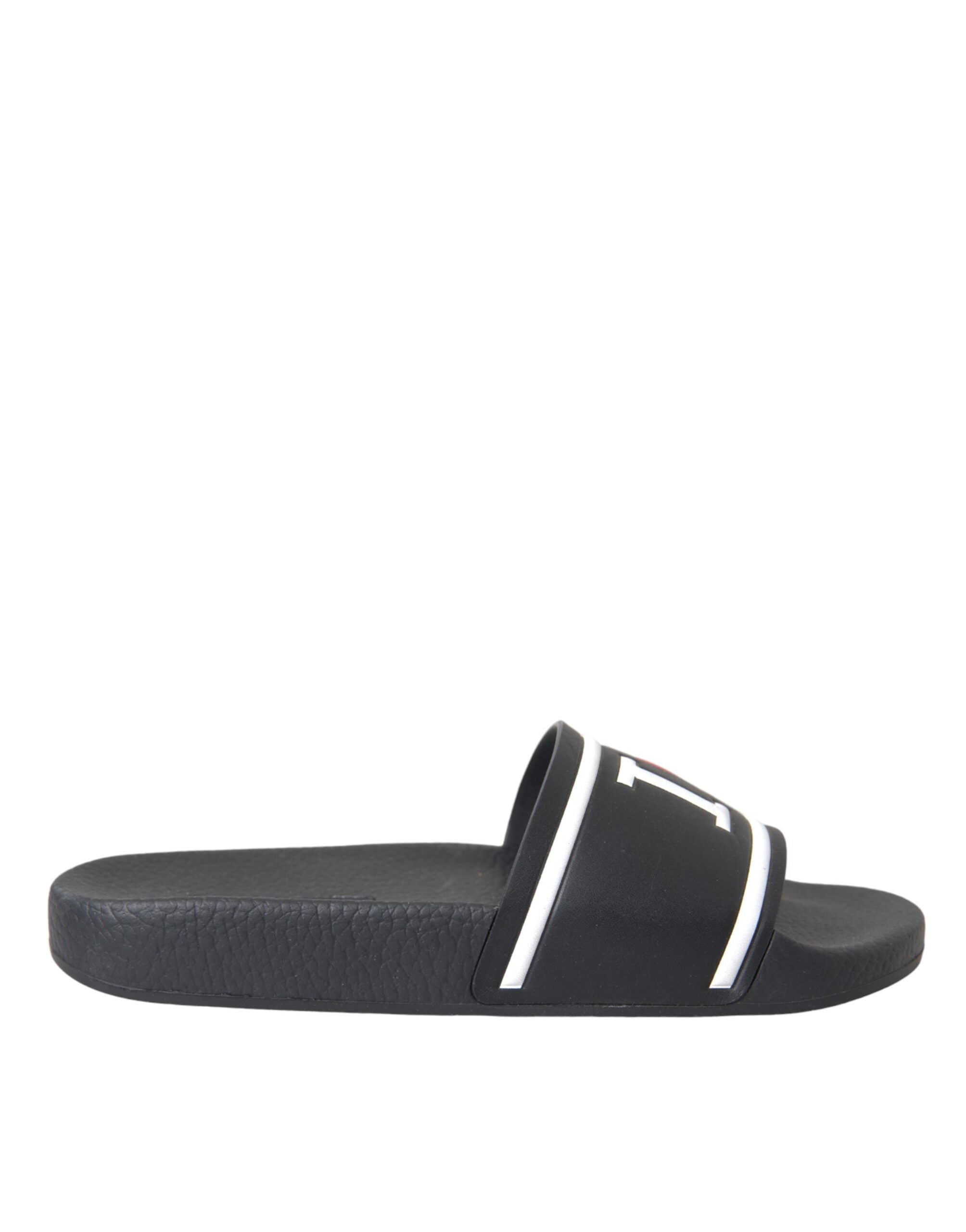 Black Leather I Love D&amp;G Sandals Slides Shoes