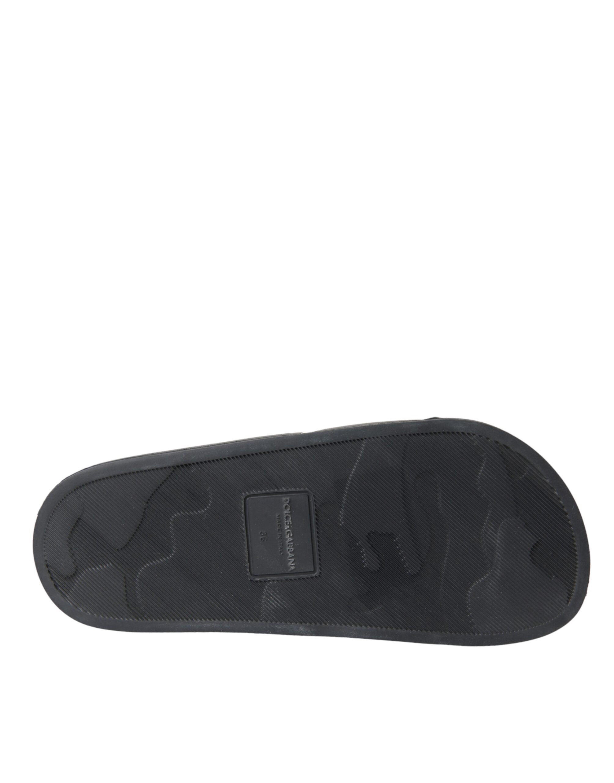Black Leather I Love D&amp;G Sandals Slides Shoes