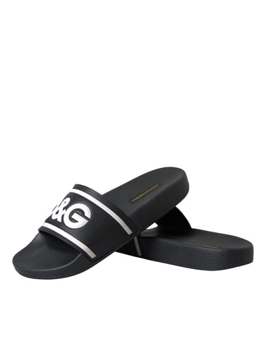 Black Leather I Love D&amp;G Sandals Slides Shoes