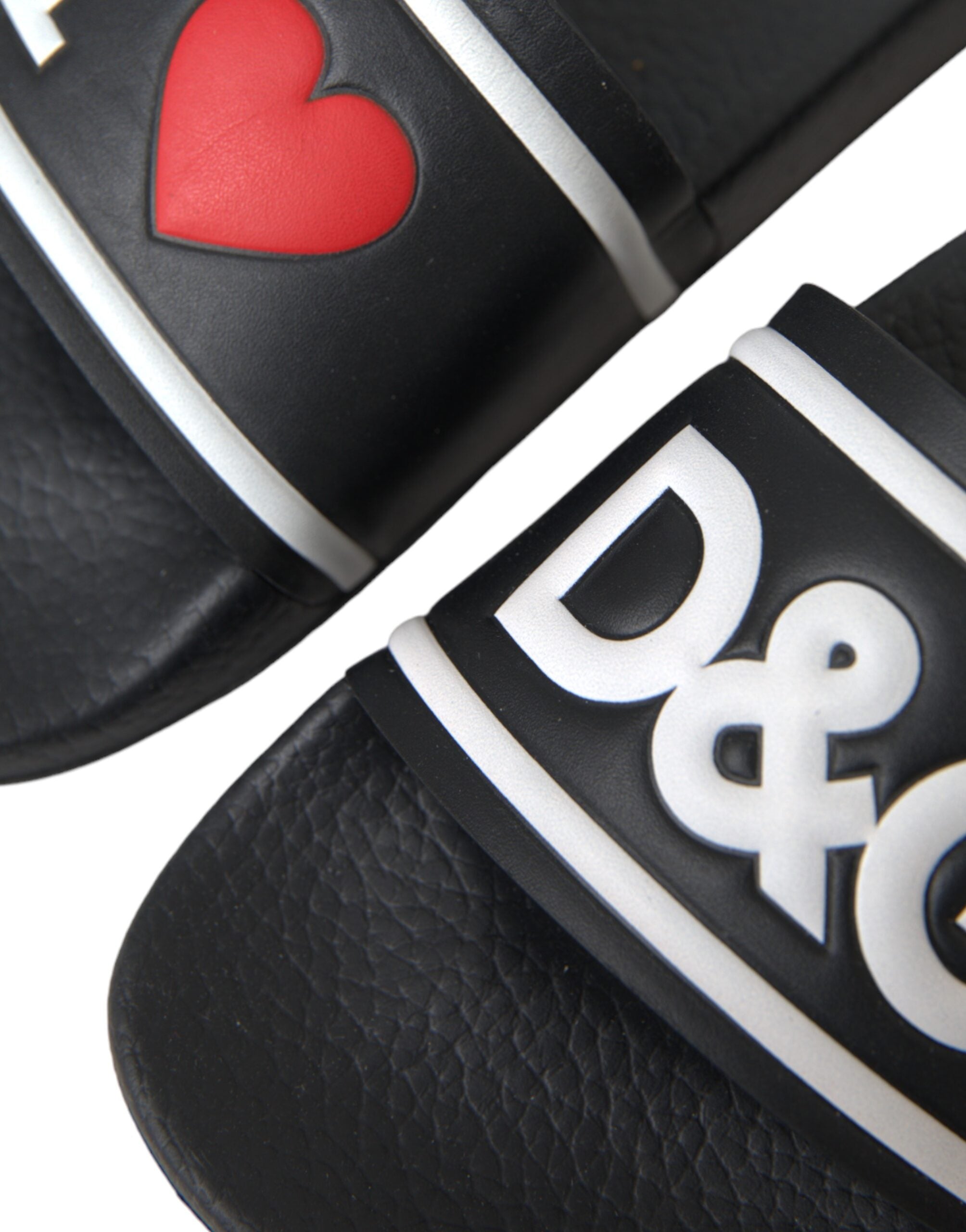 Black Leather I Love D&amp;G Sandals Slides Shoes