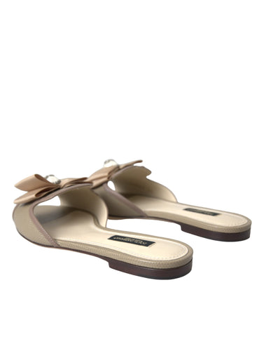 Beige Logo Pearl Flats Sandals Slides Shoes