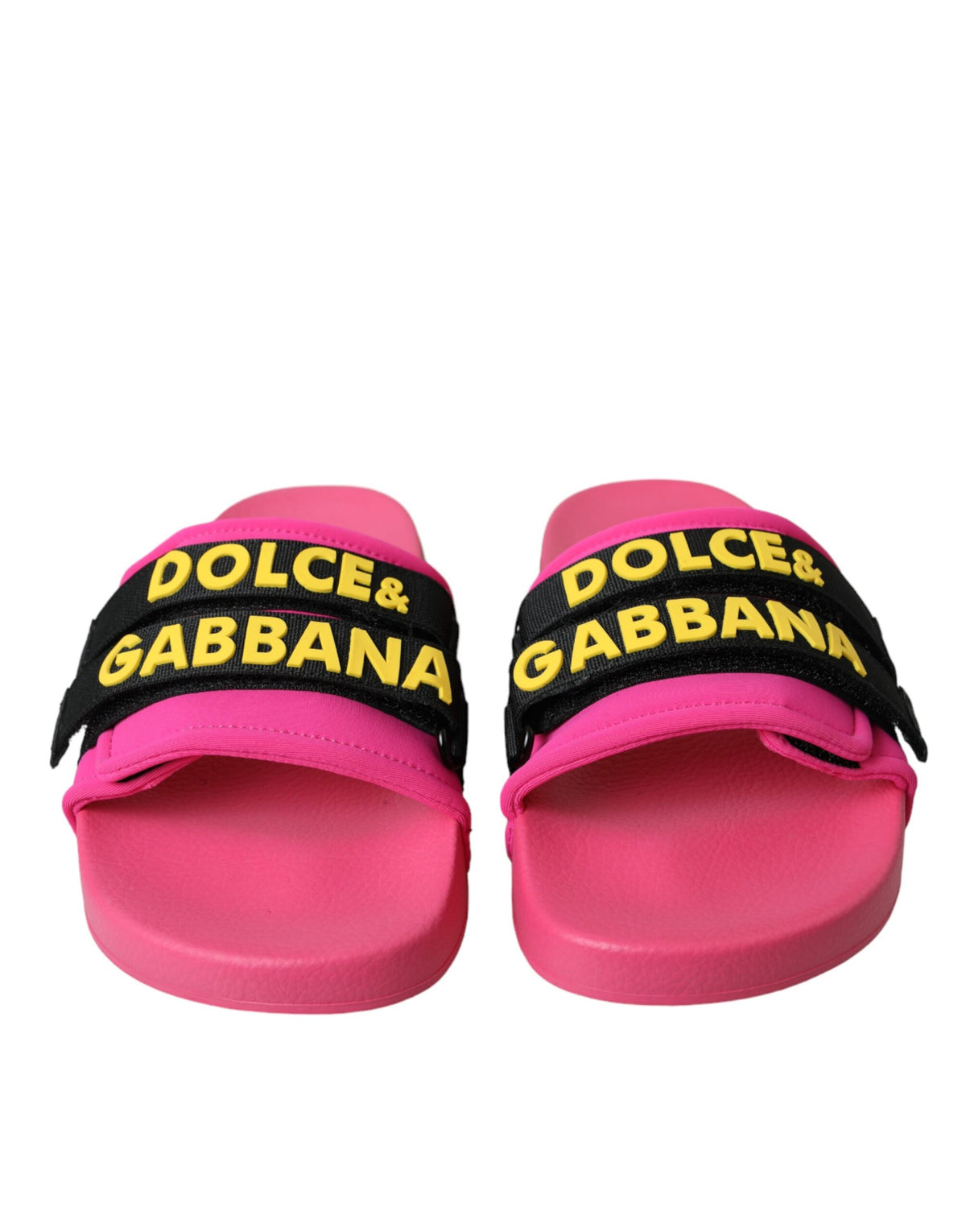 Pink and black logo Dolce & Gabbana beachwear flats sandals with open-toe design and stylish branding details.