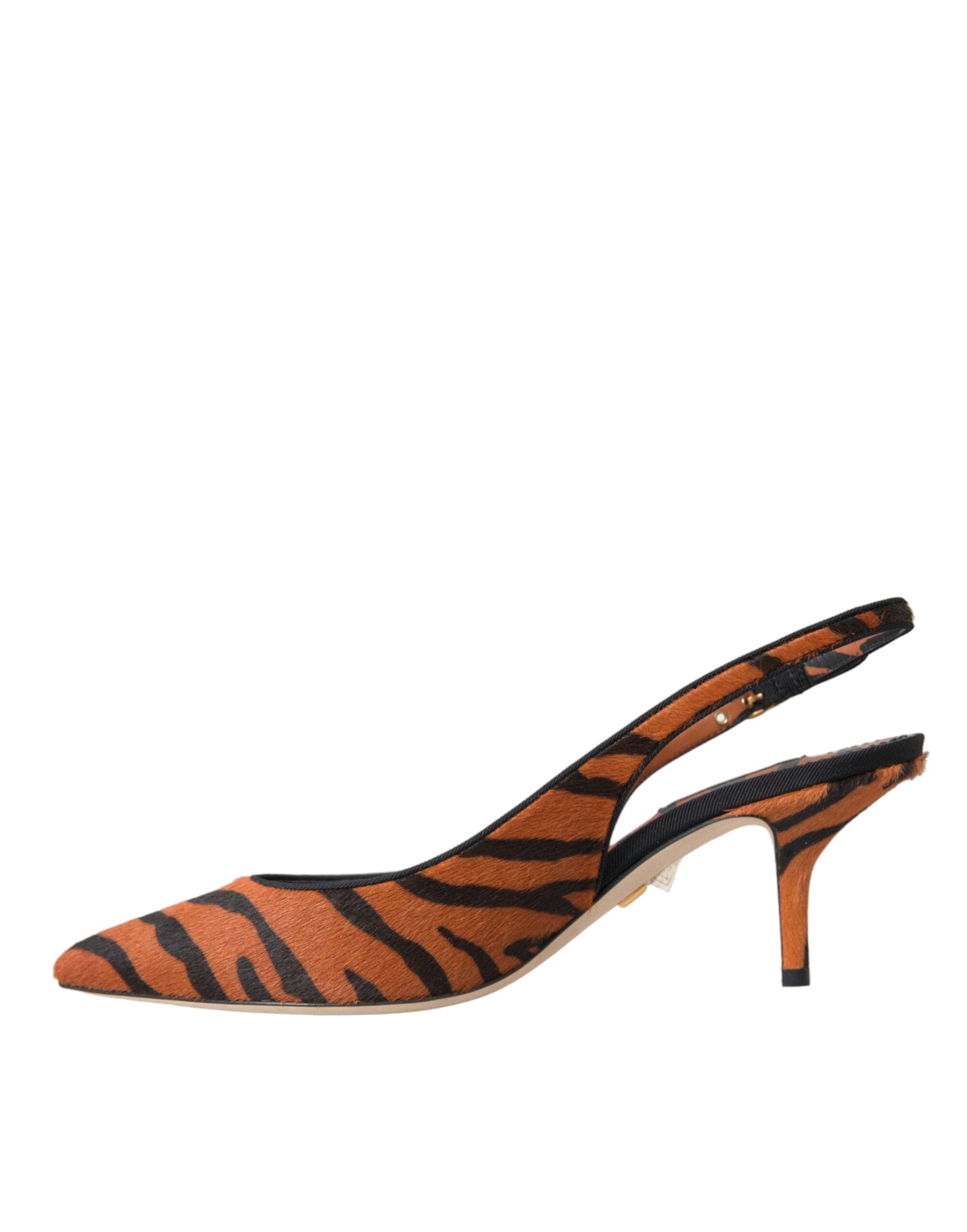 Dolce & Gabbana black and orange zebra leather slingback shoes with pointed toes and stylish heel.