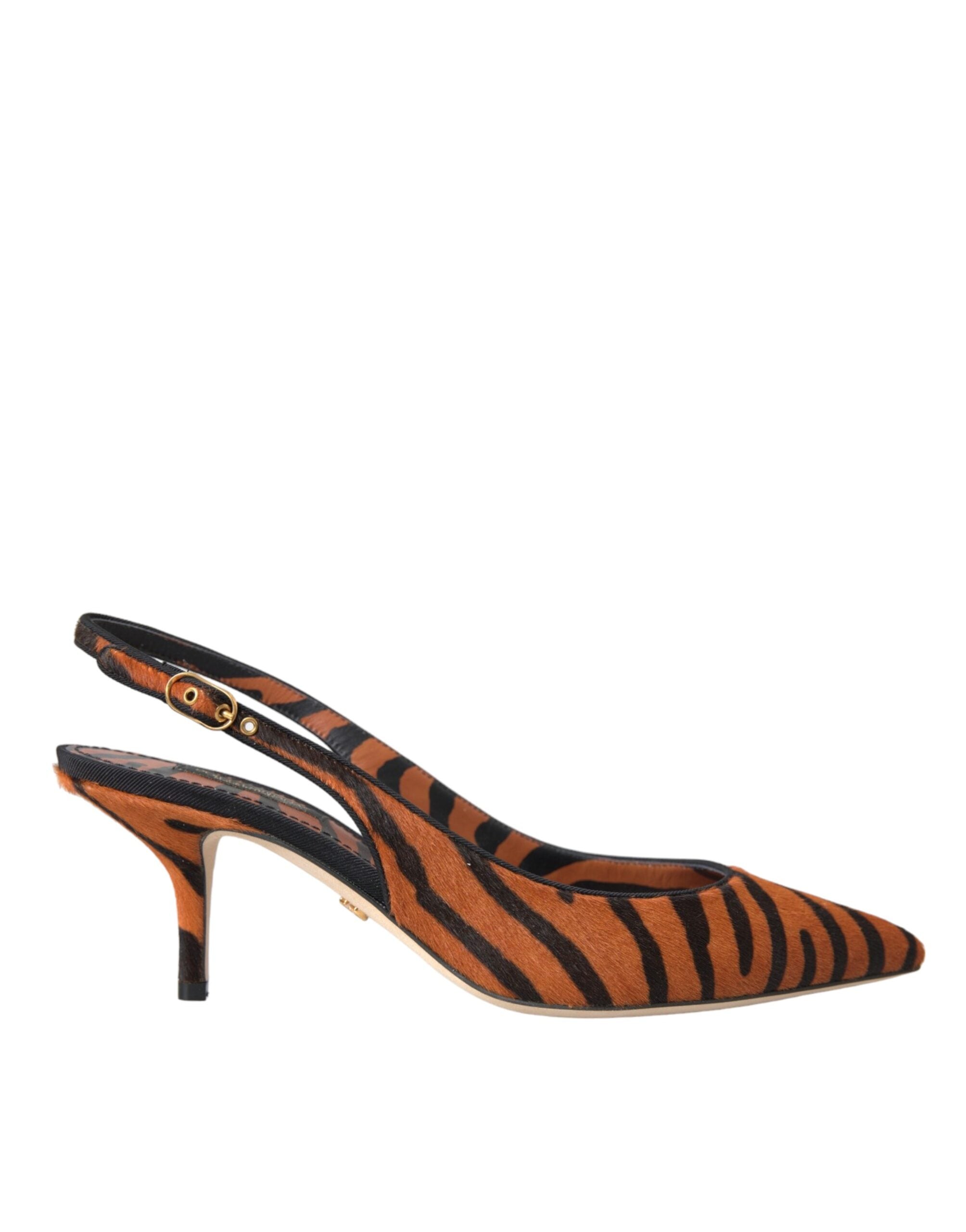 Black and orange zebra leather slingback shoes by Dolce & Gabbana with pointed toes and ankle straps.