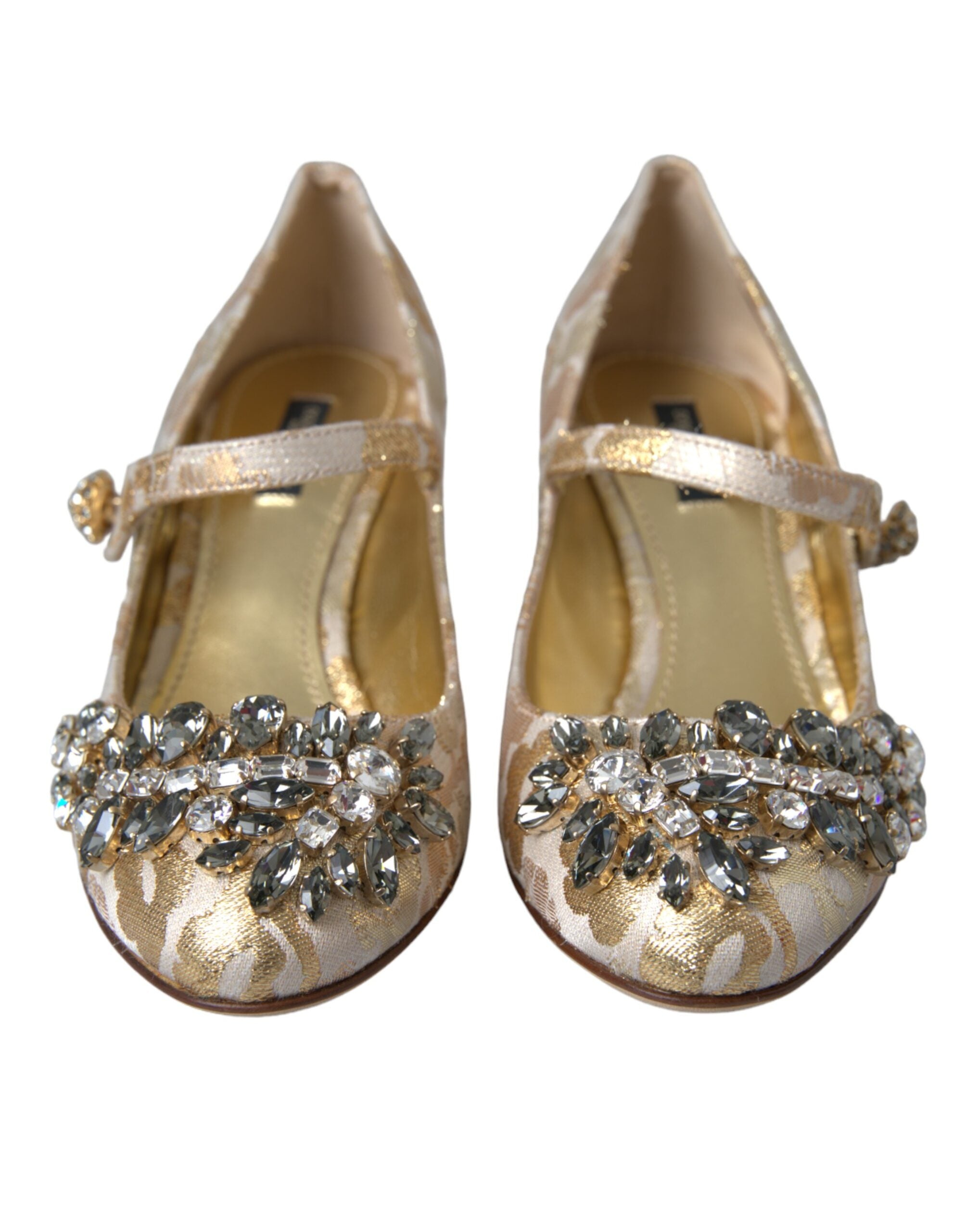 Gold Jacquard Crystal Mary Jane pumps by Dolce & Gabbana, featuring elegant design with crystal accents and a comfortable pump style.