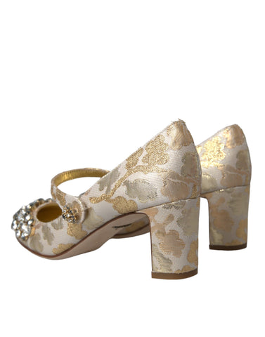 Gold Jacquard Crystal Mary Jane pumps by Dolce & Gabbana featuring elegant design and sparkling embellishments.