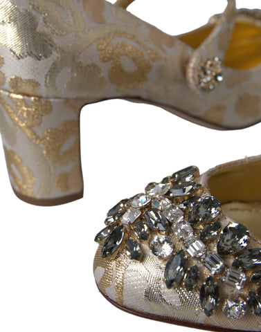 Gold Jacquard Crystal Mary Jane pumps by Dolce & Gabbana featuring elegant design, crystal embellishments, and classic Mary Jane style