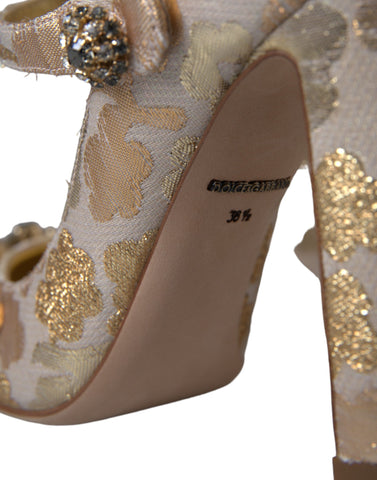Gold Jacquard Crystal Mary Jane pumps by Dolce & Gabbana featuring elegant design and sparkling crystal embellishments.