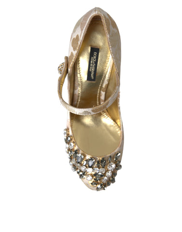 Gold Jacquard Crystal Mary Jane pumps by Dolce & Gabbana, featuring elegant design with crystal embellishments and a classic Mary Jane style.