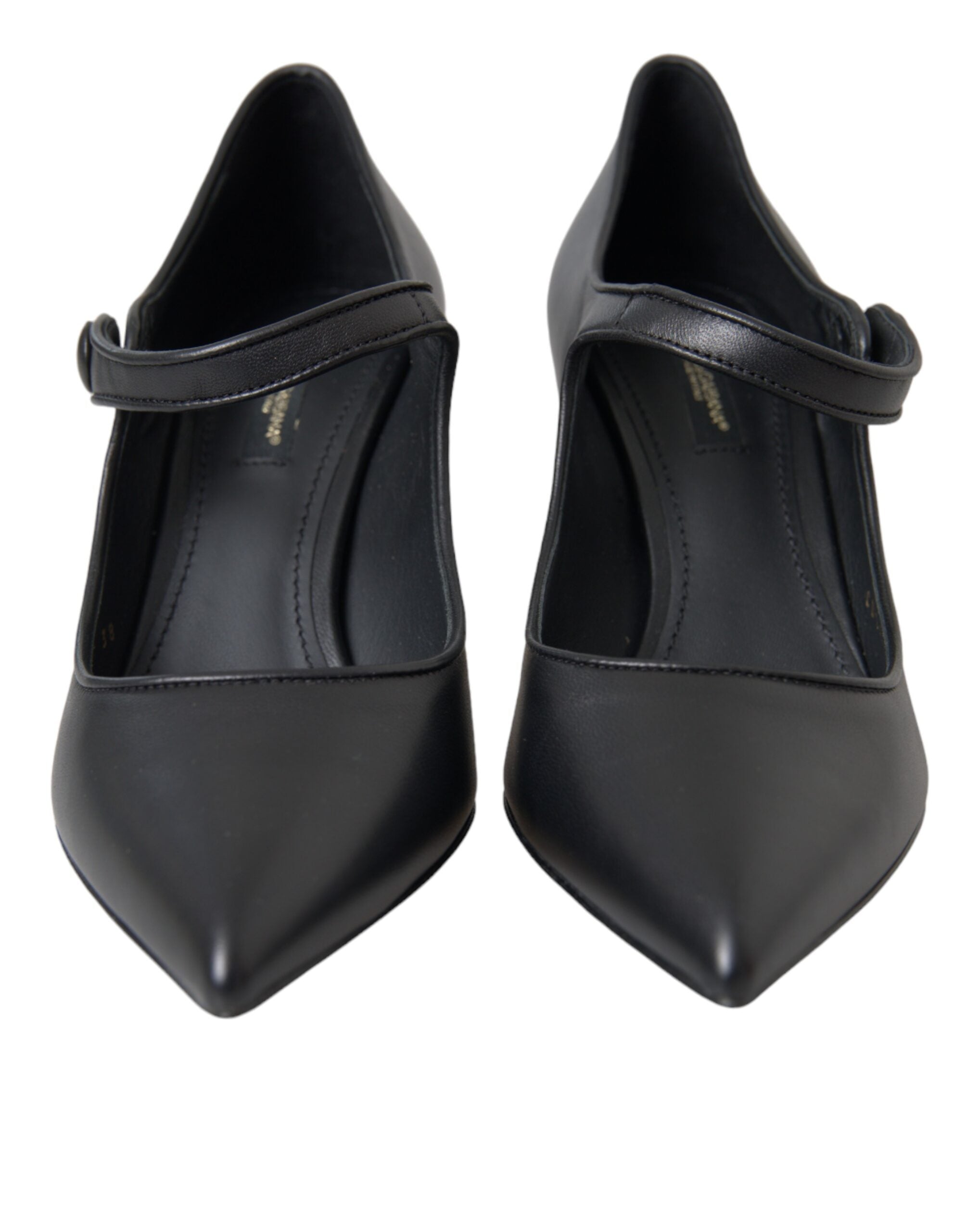Black leather Mary Jane pumps by Dolce & Gabbana featuring logo detailing and a classic heel design.