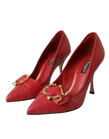 Red Devotion leather heel pumps by Dolce & Gabbana, stylish women's shoes with pointed toes and elegant design.