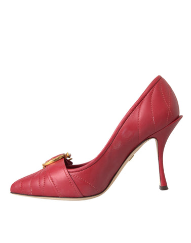 Red Devotion leather heels by Dolce & Gabbana, stylish pump shoes with sleek design and pointed toes.