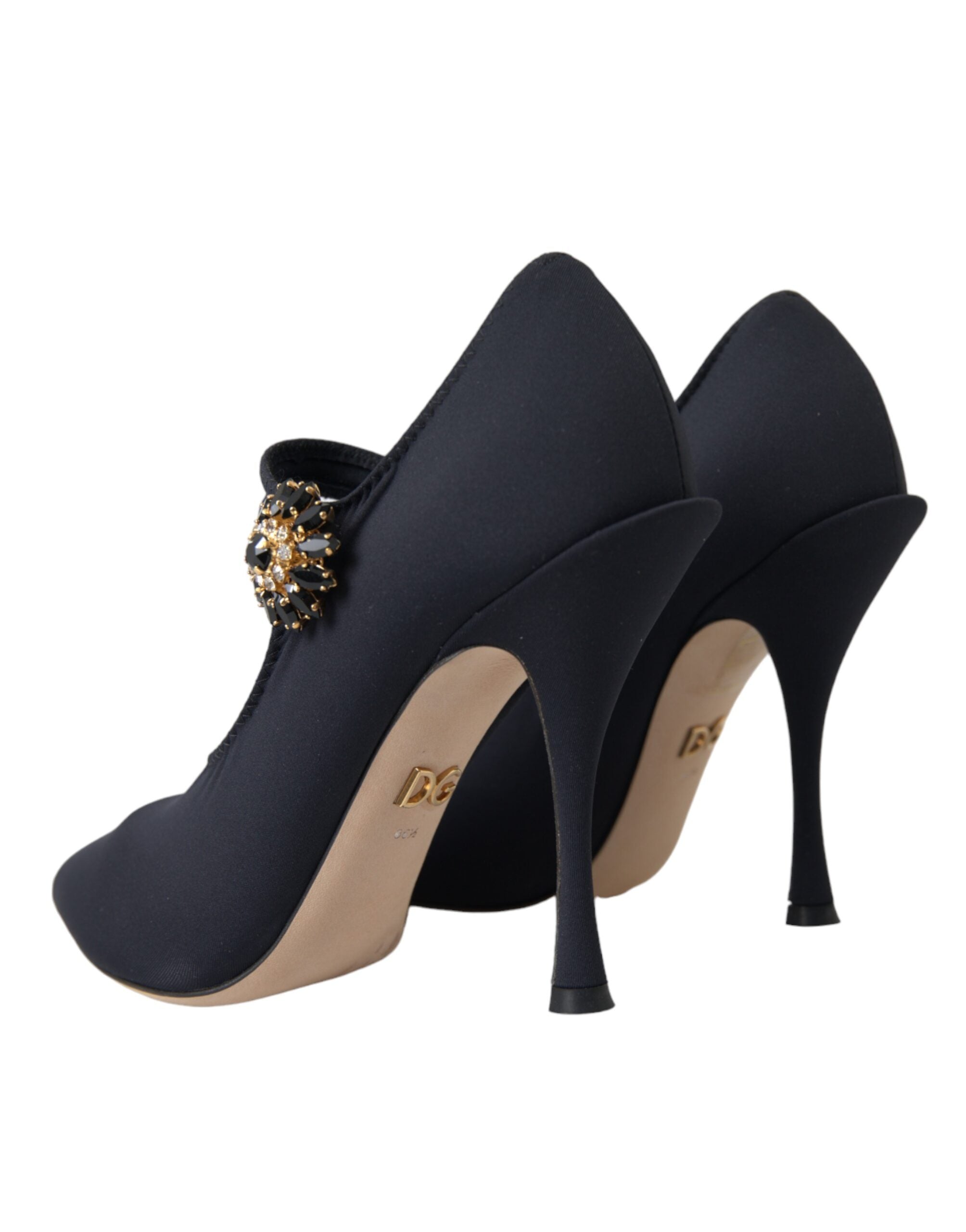 Black Mary Jane Jersey Crystal Pumps by Dolce & Gabbana, featuring a classic design with crystal embellishments and a comfortable heel.