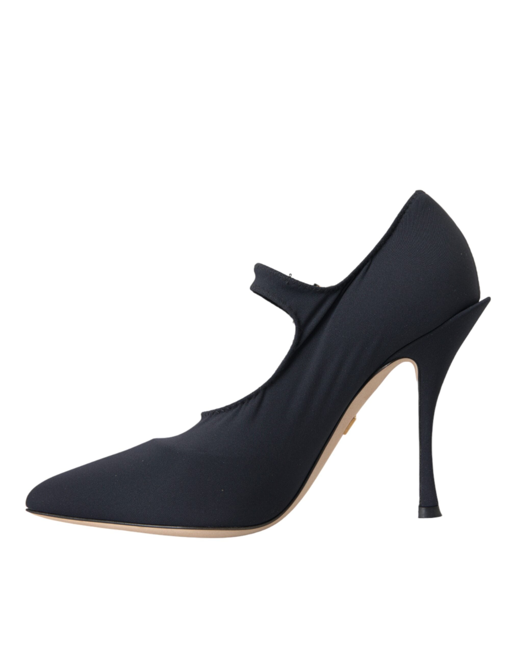 Black Mary Jane Jersey Crystal Pumps by Dolce & Gabbana with satin finish and crystal embellishments, featuring a classic pump design.