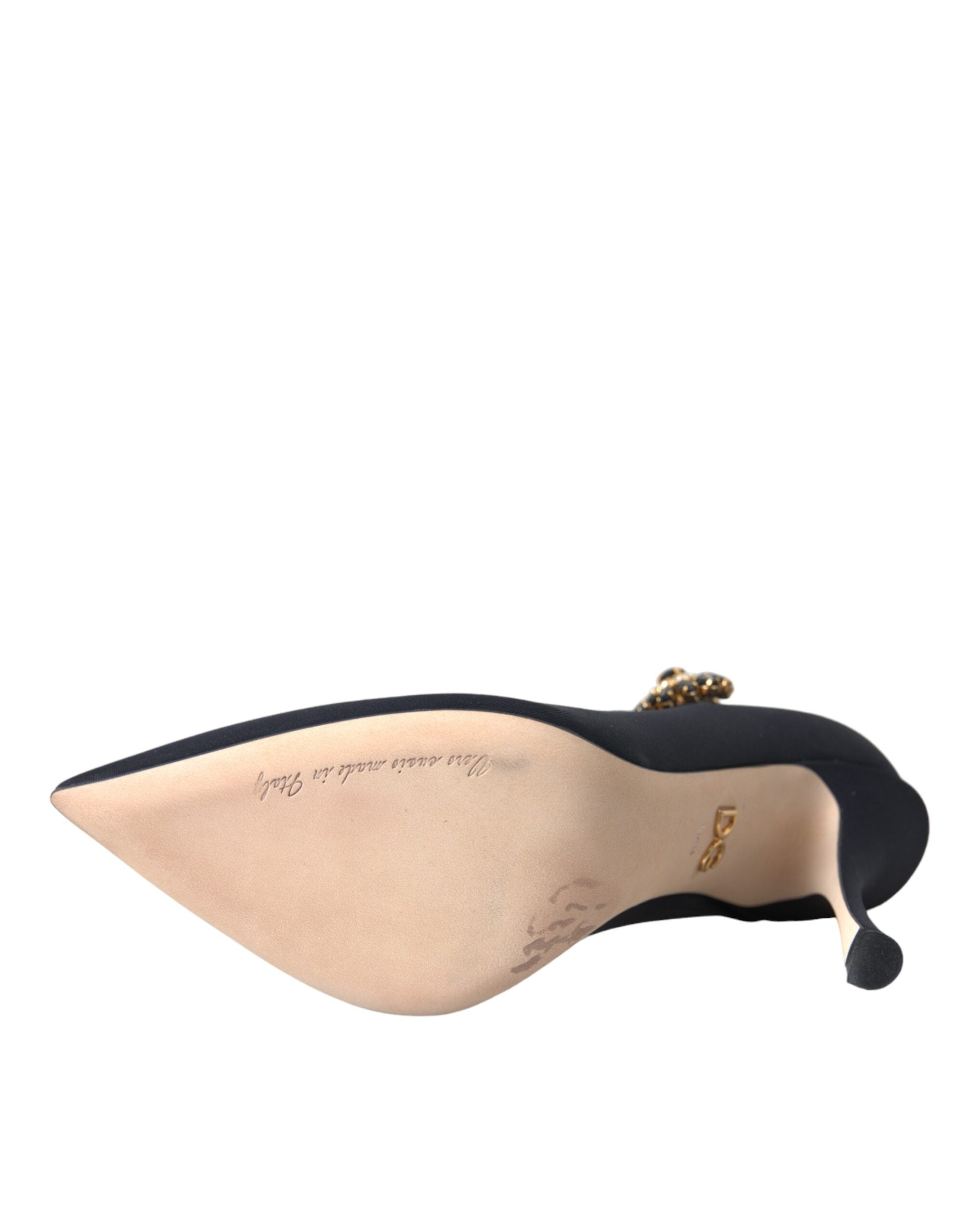 Black Mary Jane jersey crystal pumps by Dolce & Gabbana with ankle strap and sparkling crystal embellishments.
