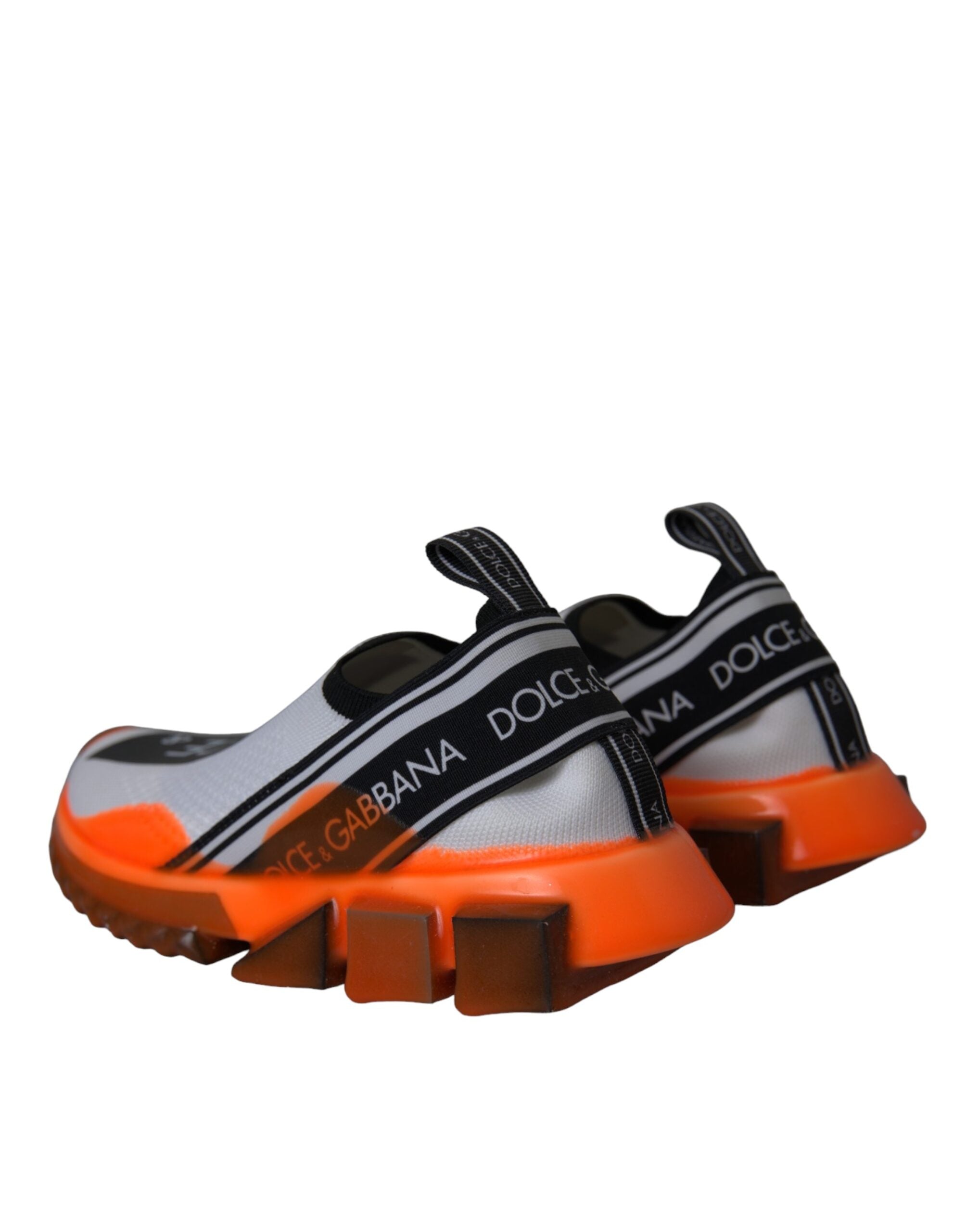 Dolce & Gabbana slip-on sneakers in black, white, and orange with stylish design and casual comfort.